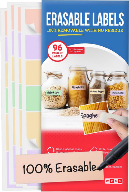 Reusable Chalkboard Labels for Food Containers, 96-Pack (1x3 & 1.5") - Erasable Dry Erase Stickers - Removable Kitchen Labels for Fridge, Freezer & Organizing