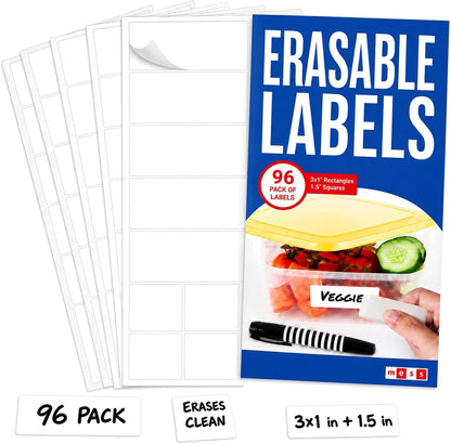 Reusable Chalkboard Labels for Food Containers, 96-Pack (1x3 & 1.5") - Erasable Dry Erase Stickers - Removable Kitchen Labels for Fridge, Freezer & Organizing