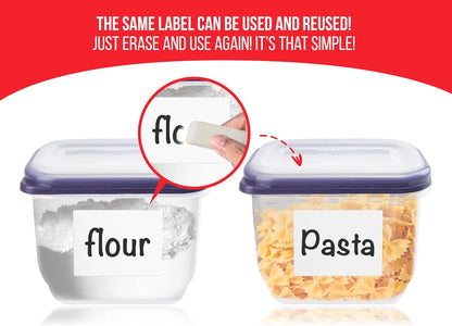Reusable Chalkboard Labels for Food Containers, 96-Pack (1x3 & 1.5") - Erasable Dry Erase Stickers - Removable Kitchen Labels for Fridge, Freezer & Organizing