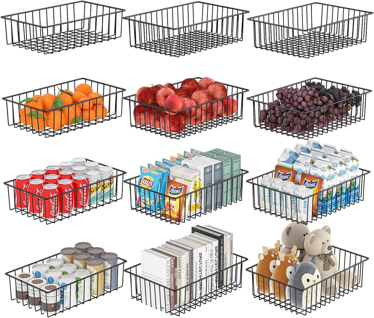 Simple Trending Large Wire Baskets for Organization, Metal Pantry Storage Baskets for Cabinet, Kitchen, Garage, Bathroom, Black