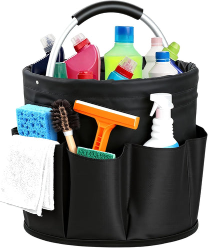 Cleaning Caddy with Handle, Cleaning Products Organiser, Foldable Storage Basket, Large Supply Organiser 17L with 6 Pockets, Portable Cleaning Caddy for Home & Garden (Black)