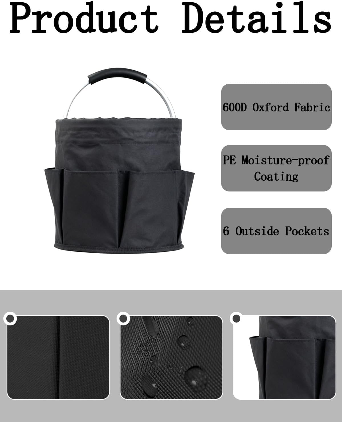 Cleaning Caddy with Handle, Cleaning Products Organiser, Foldable Storage Basket, Large Supply Organiser 17L with 6 Pockets, Portable Cleaning Caddy for Home & Garden (Black)