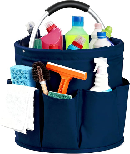 Cleaning Caddy with Handle, Cleaning Products Organiser, Foldable Storage Basket, Large Supply Organiser 17L with 6 Pockets, Portable Cleaning Caddy for Home & Garden (Black)
