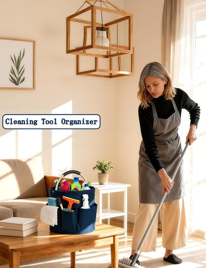 Cleaning Caddy with Handle, Cleaning Products Organiser, Foldable Storage Basket, Large Supply Organiser 17L with 6 Pockets, Portable Cleaning Caddy for Home & Garden (Black)