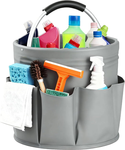 Cleaning Caddy with Handle, Cleaning Products Organiser, Foldable Storage Basket, Large Supply Organiser 17L with 6 Pockets, Portable Cleaning Caddy for Home & Garden (Black)