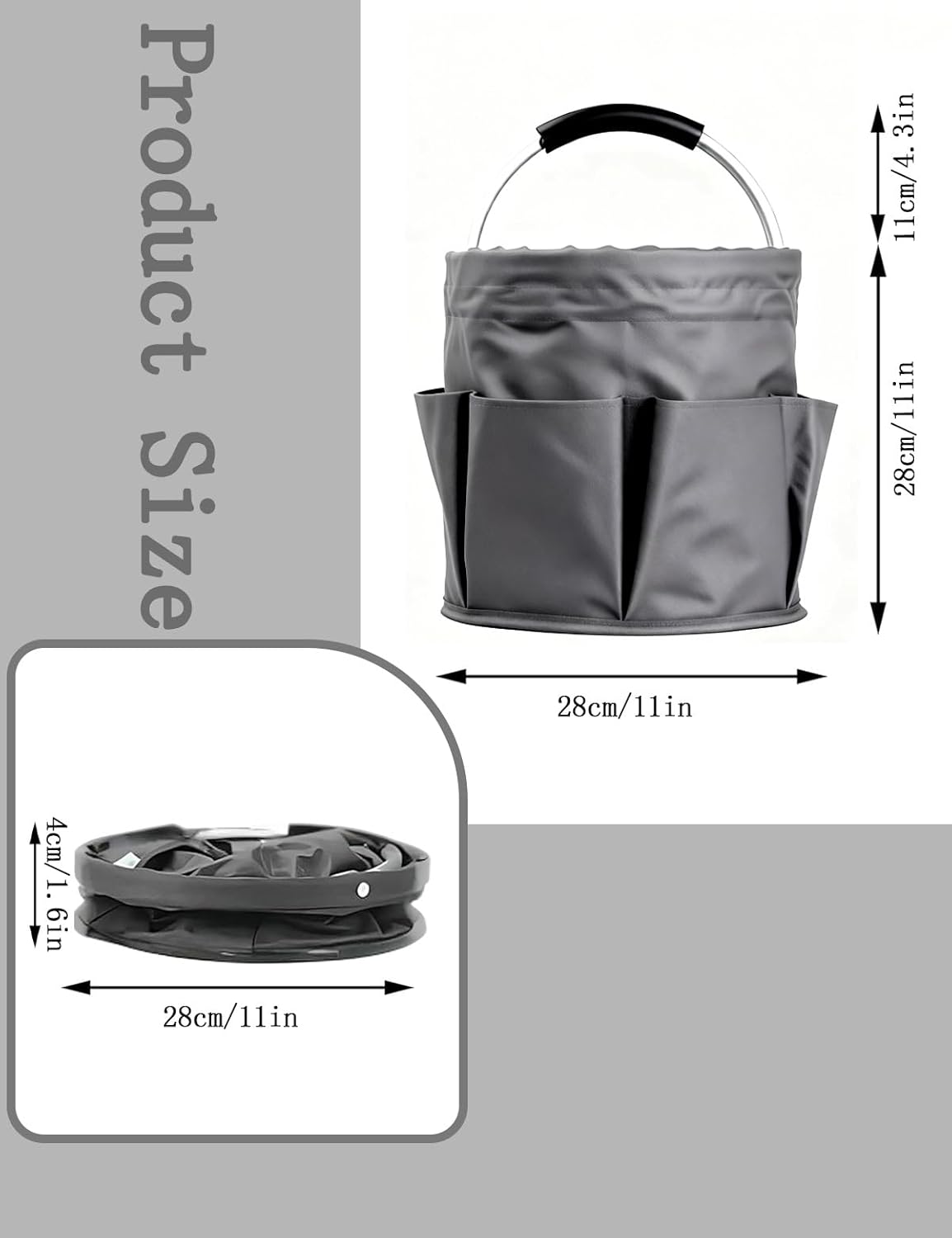 Cleaning Caddy with Handle, Cleaning Products Organiser, Foldable Storage Basket, Large Supply Organiser 17L with 6 Pockets, Portable Cleaning Caddy for Home & Garden (Black)