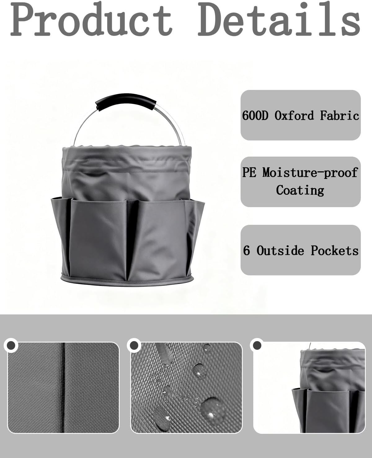Cleaning Caddy with Handle, Cleaning Products Organiser, Foldable Storage Basket, Large Supply Organiser 17L with 6 Pockets, Portable Cleaning Caddy for Home & Garden (Black)