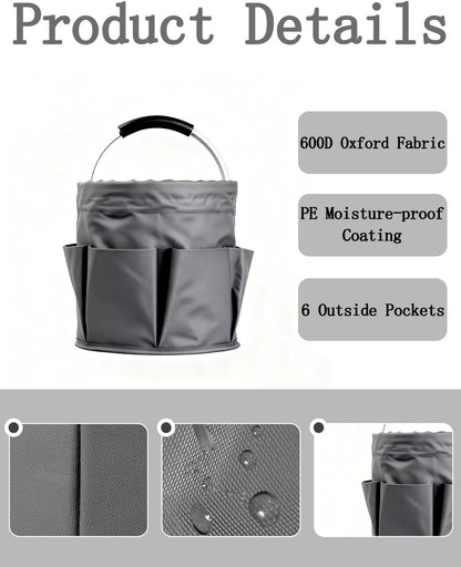 Cleaning Caddy with Handle, Cleaning Products Organiser, Foldable Storage Basket, Large Supply Organiser 17L with 6 Pockets, Portable Cleaning Caddy for Home & Garden (Black)