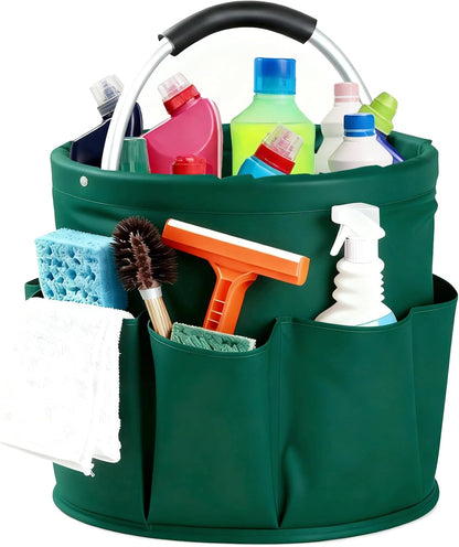 Cleaning Caddy with Handle, Cleaning Products Organiser, Foldable Storage Basket, Large Supply Organiser 17L with 6 Pockets, Portable Cleaning Caddy for Home & Garden (Black)