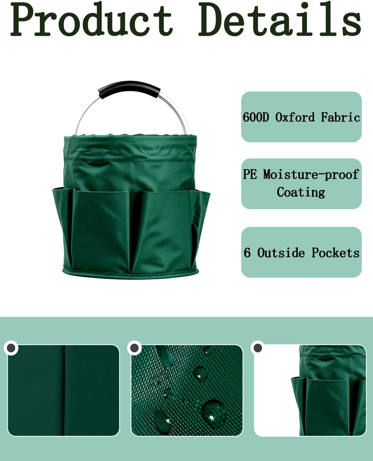 Cleaning Caddy with Handle, Cleaning Products Organiser, Foldable Storage Basket, Large Supply Organiser 17L with 6 Pockets, Portable Cleaning Caddy for Home & Garden (Black)