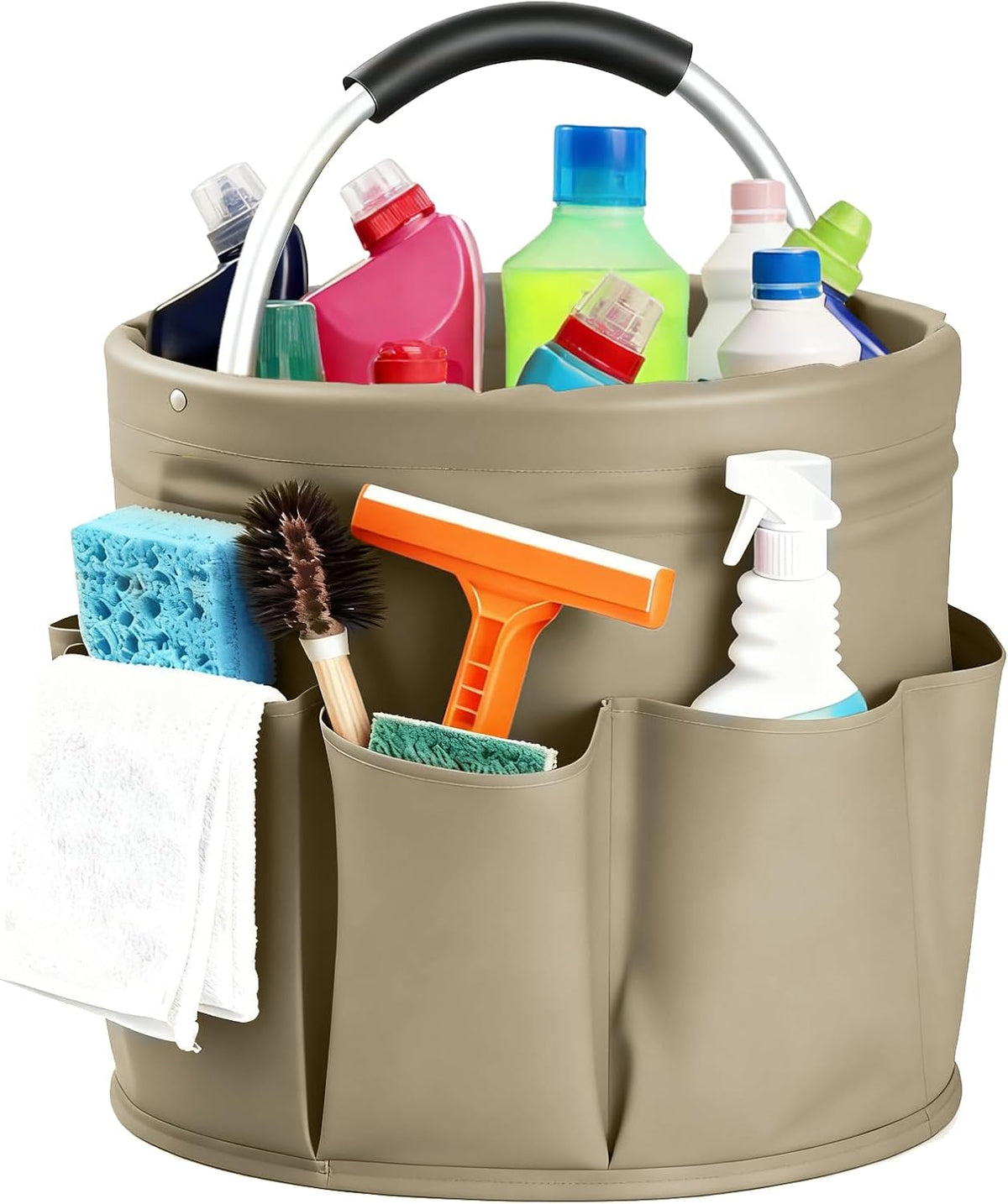 Cleaning Caddy with Handle, Cleaning Products Organiser, Foldable Storage Basket, Large Supply Organiser 17L with 6 Pockets, Portable Cleaning Caddy for Home & Garden (Black)