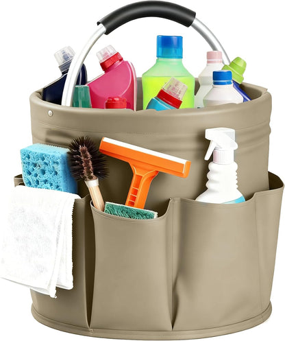 Cleaning Caddy with Handle, Cleaning Products Organiser, Foldable Storage Basket, Large Supply Organiser 17L with 6 Pockets, Portable Cleaning Caddy for Home & Garden (Black)