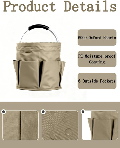 Cleaning Caddy with Handle, Cleaning Products Organiser, Foldable Storage Basket, Large Supply Organiser 17L with 6 Pockets, Portable Cleaning Caddy for Home & Garden (Black)