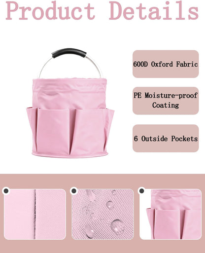 Cleaning Caddy with Handle, Cleaning Products Organiser, Foldable Storage Basket, Large Supply Organiser 17L with 6 Pockets, Portable Cleaning Caddy for Home & Garden (Black)