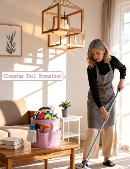 Cleaning Caddy with Handle, Cleaning Products Organiser, Foldable Storage Basket, Large Supply Organiser 17L with 6 Pockets, Portable Cleaning Caddy for Home & Garden (Black)