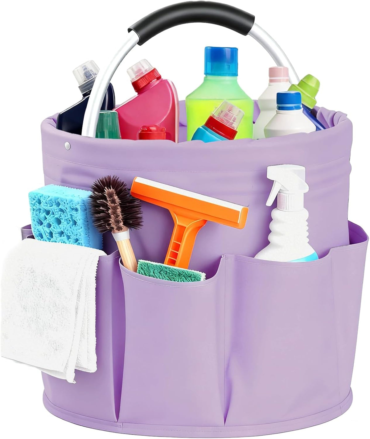 Cleaning Caddy with Handle, Cleaning Products Organiser, Foldable Storage Basket, Large Supply Organiser 17L with 6 Pockets, Portable Cleaning Caddy for Home & Garden (Black)