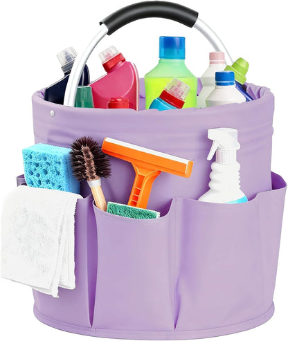 Cleaning Caddy with Handle, Cleaning Products Organiser, Foldable Storage Basket, Large Supply Organiser 17L with 6 Pockets, Portable Cleaning Caddy for Home & Garden (Black)