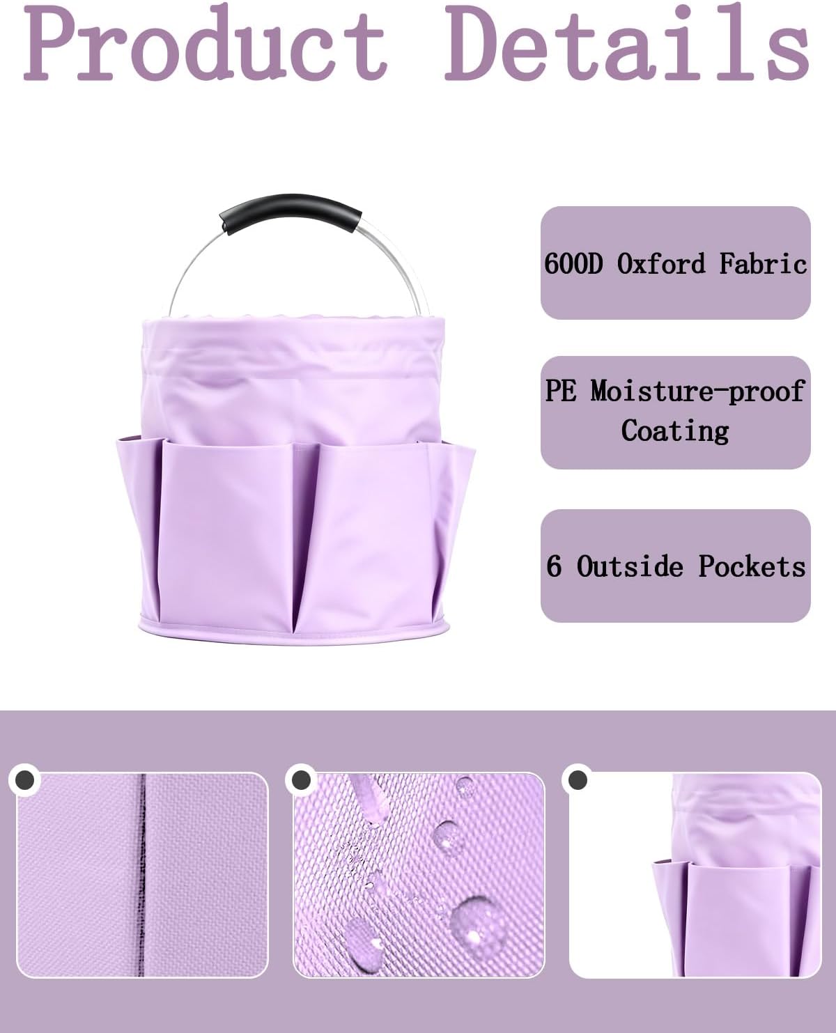 Cleaning Caddy with Handle, Cleaning Products Organiser, Foldable Storage Basket, Large Supply Organiser 17L with 6 Pockets, Portable Cleaning Caddy for Home & Garden (Black)