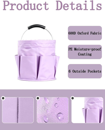 Cleaning Caddy with Handle, Cleaning Products Organiser, Foldable Storage Basket, Large Supply Organiser 17L with 6 Pockets, Portable Cleaning Caddy for Home & Garden (Black)
