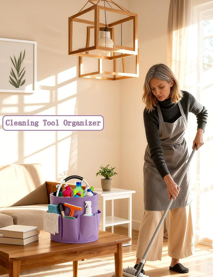 Cleaning Caddy with Handle, Cleaning Products Organiser, Foldable Storage Basket, Large Supply Organiser 17L with 6 Pockets, Portable Cleaning Caddy for Home & Garden (Black)