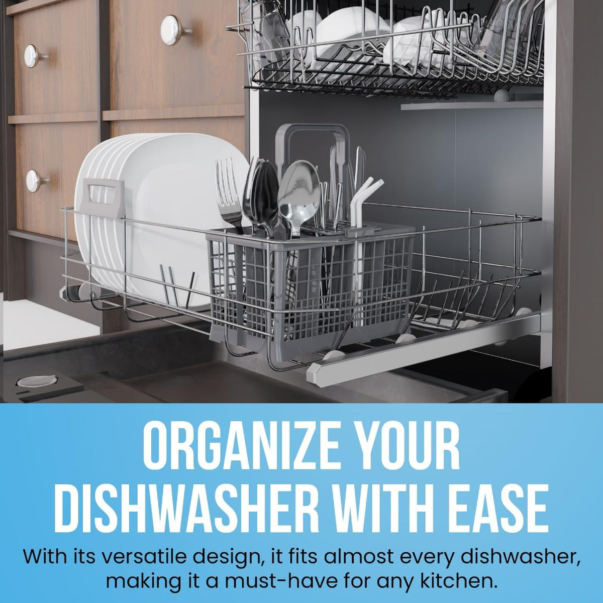 Universal Dishwasher Utensils Silverware Cutlery Basket Compatible with Maytag, Samsung, Kenmore,GE, Bosch, Whirlpool, KitchenAid and Many More (Gray)