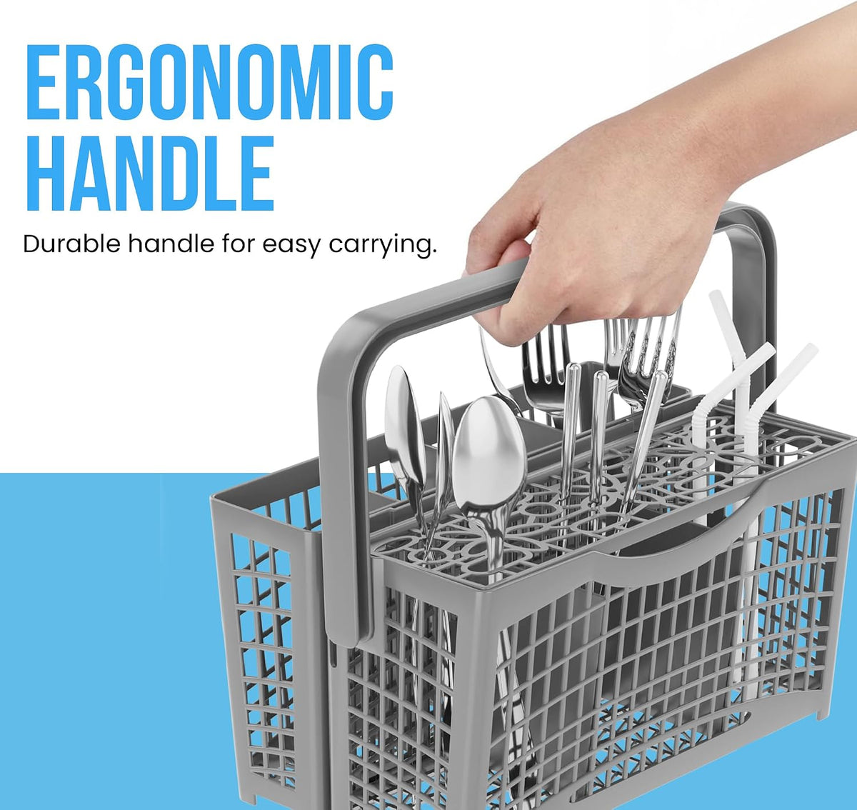 Universal Dishwasher Utensils Silverware Cutlery Basket Compatible with Maytag, Samsung, Kenmore,GE, Bosch, Whirlpool, KitchenAid and Many More (Gray)