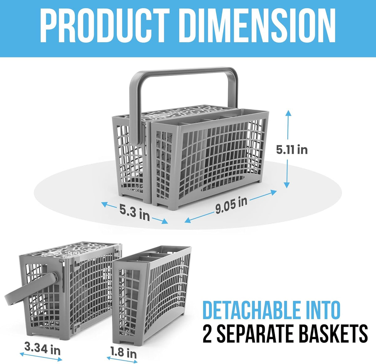 Universal Dishwasher Utensils Silverware Cutlery Basket Compatible with Maytag, Samsung, Kenmore,GE, Bosch, Whirlpool, KitchenAid and Many More (Gray)