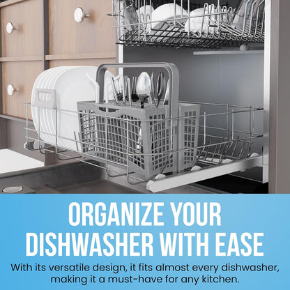 Universal Dishwasher Utensils Silverware Cutlery Basket Compatible with Maytag, Samsung, Kenmore,GE, Bosch, Whirlpool, KitchenAid and Many More (Gray)