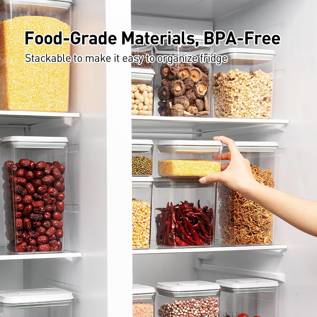 Airtight Food Storage Containers,1.3Qt Pop Food Containers with Lids, Stackable One Button Opening Kitchen Pantry Organizers and Storage, BPA-Free Food Containers Set for Snacks Candy Spices