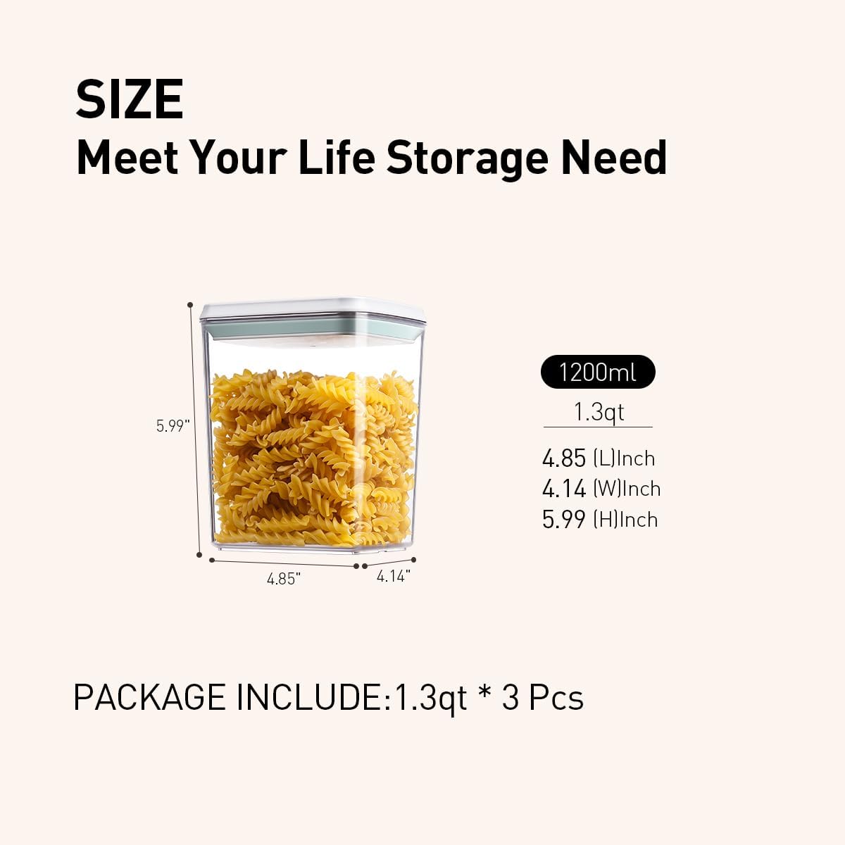 Airtight Food Storage Containers,1.3Qt Pop Food Containers with Lids, Stackable One Button Opening Kitchen Pantry Organizers and Storage, BPA-Free Food Containers Set for Snacks Candy Spices
