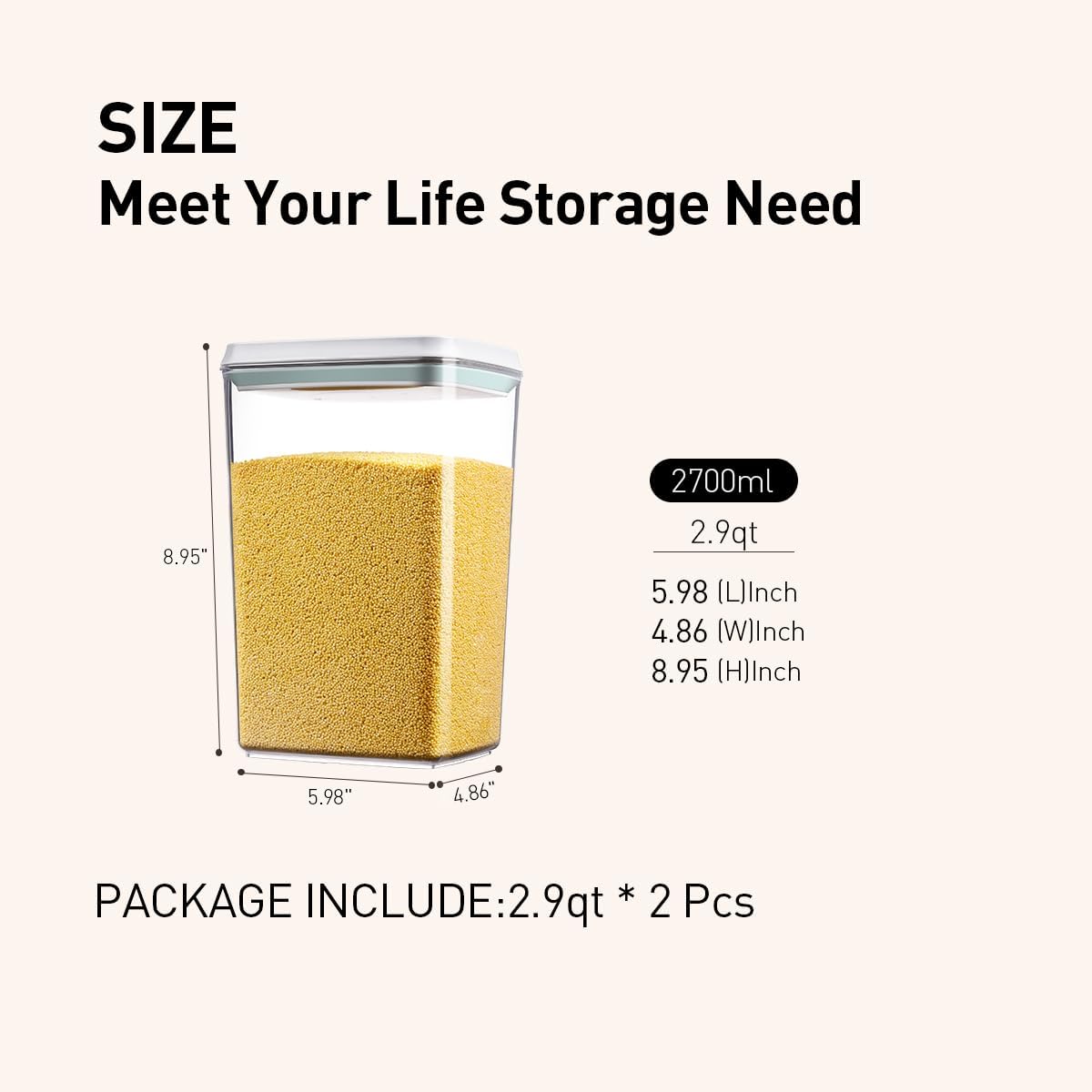 Airtight Food Storage Containers,1.3Qt Pop Food Containers with Lids, Stackable One Button Opening Kitchen Pantry Organizers and Storage, BPA-Free Food Containers Set for Snacks Candy Spices
