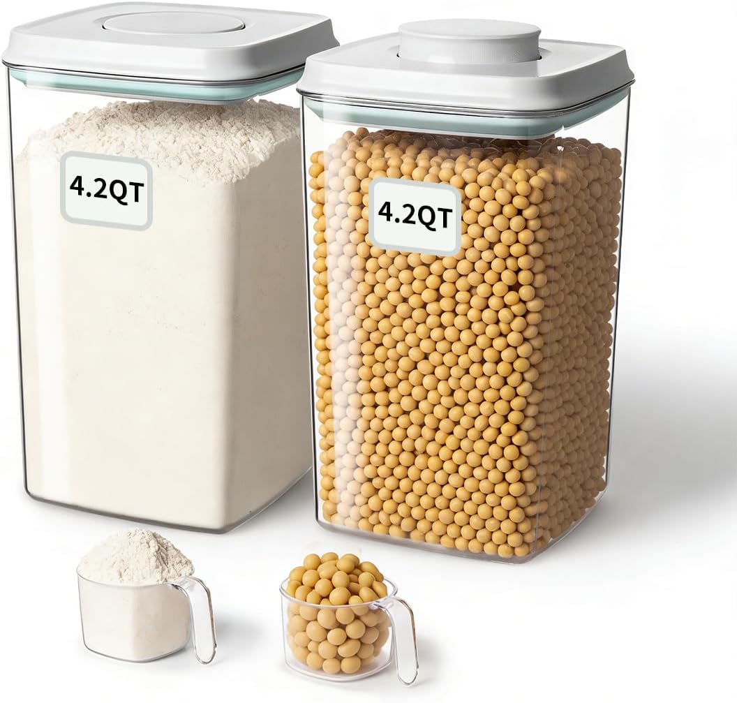 Airtight Food Storage Containers,1.3Qt Pop Food Containers with Lids, Stackable One Button Opening Kitchen Pantry Organizers and Storage, BPA-Free Food Containers Set for Snacks Candy Spices
