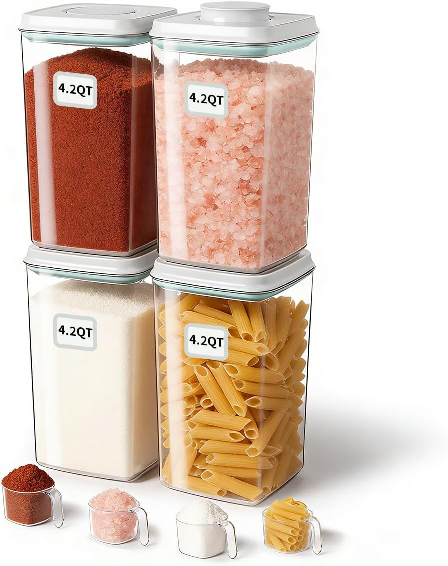 Airtight Food Storage Containers,1.3Qt Pop Food Containers with Lids, Stackable One Button Opening Kitchen Pantry Organizers and Storage, BPA-Free Food Containers Set for Snacks Candy Spices
