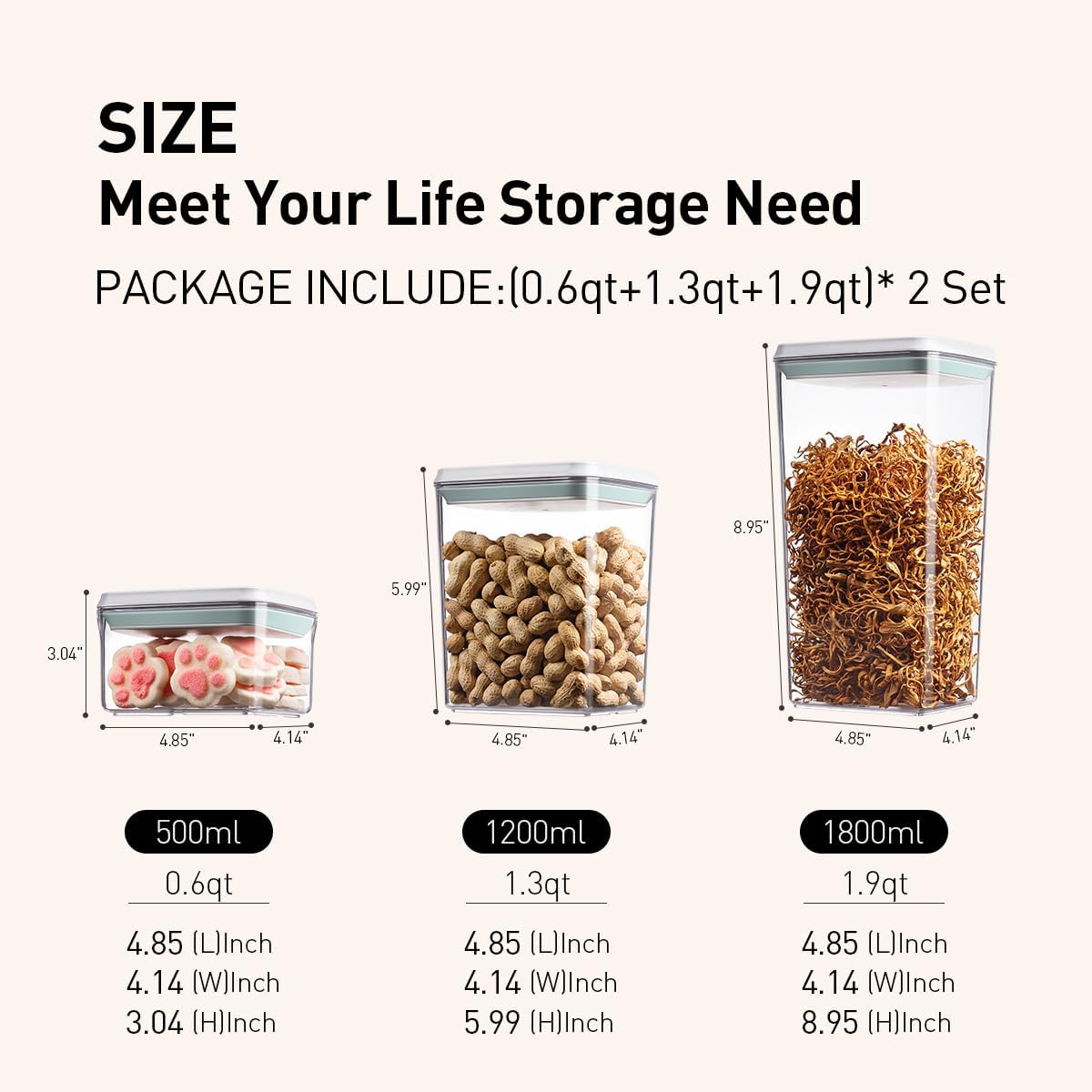 Airtight Food Storage Containers,1.3Qt Pop Food Containers with Lids, Stackable One Button Opening Kitchen Pantry Organizers and Storage, BPA-Free Food Containers Set for Snacks Candy Spices