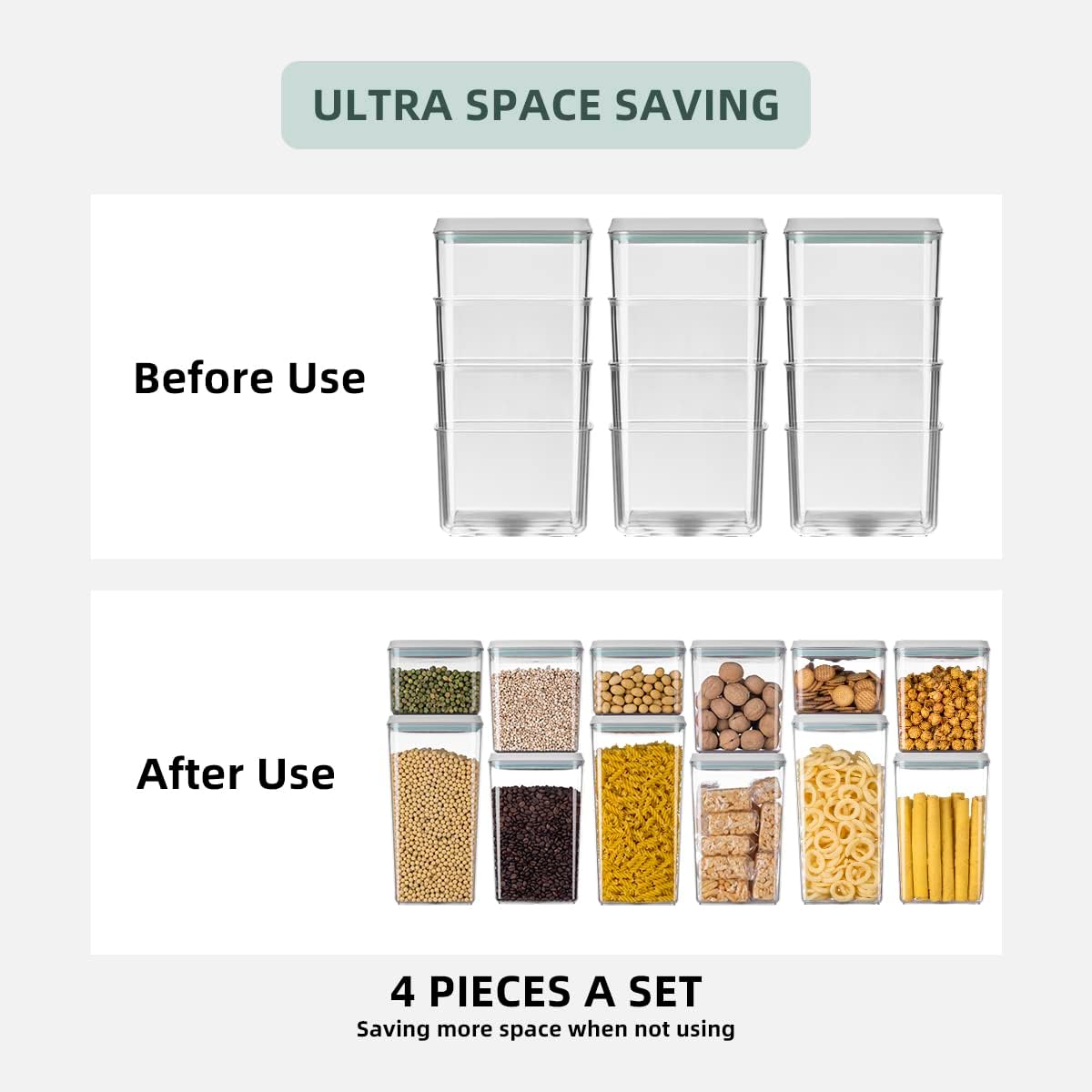 Airtight Food Storage Containers,1.3Qt Pop Food Containers with Lids, Stackable One Button Opening Kitchen Pantry Organizers and Storage, BPA-Free Food Containers Set for Snacks Candy Spices