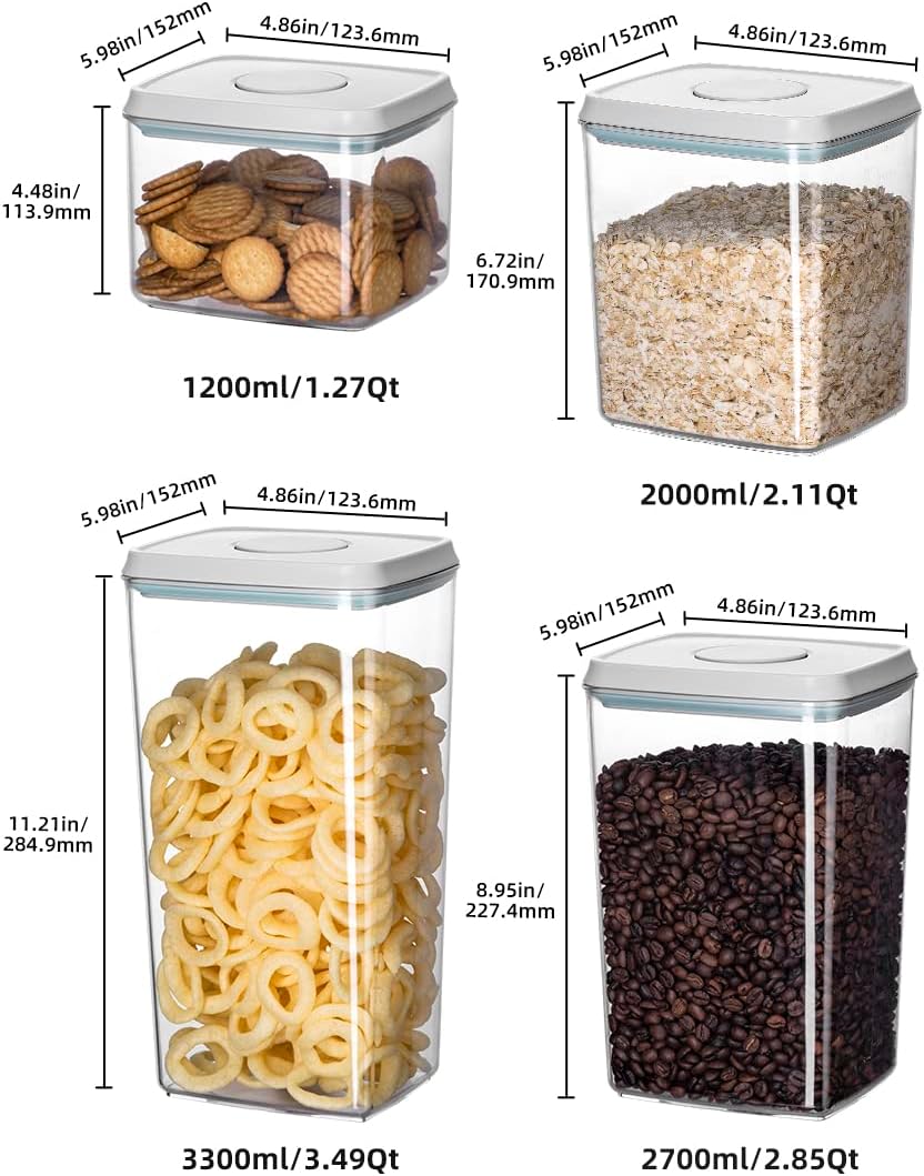 Airtight Food Storage Containers,1.3Qt Pop Food Containers with Lids, Stackable One Button Opening Kitchen Pantry Organizers and Storage, BPA-Free Food Containers Set for Snacks Candy Spices