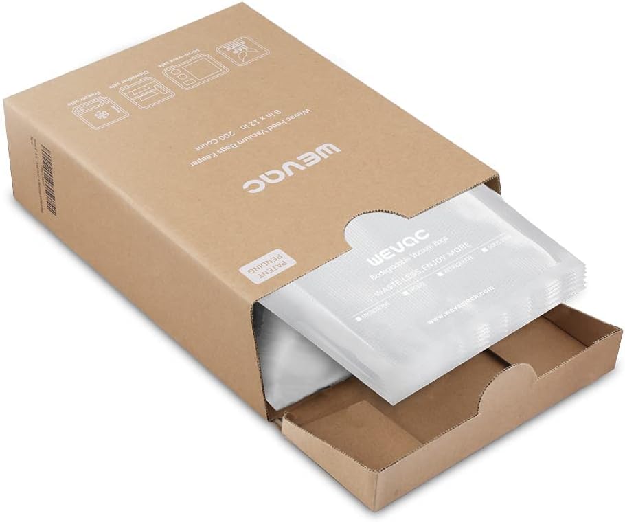 8"x12" Vacuum Sealer Bags for Food, 200 Precut Quart Bags, Keeper Box