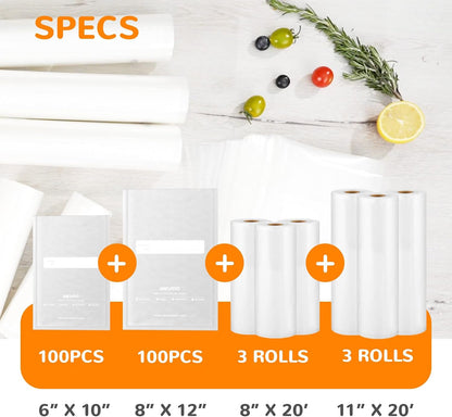 8"x12" Vacuum Sealer Bags for Food, 200 Precut Quart Bags, Keeper Box