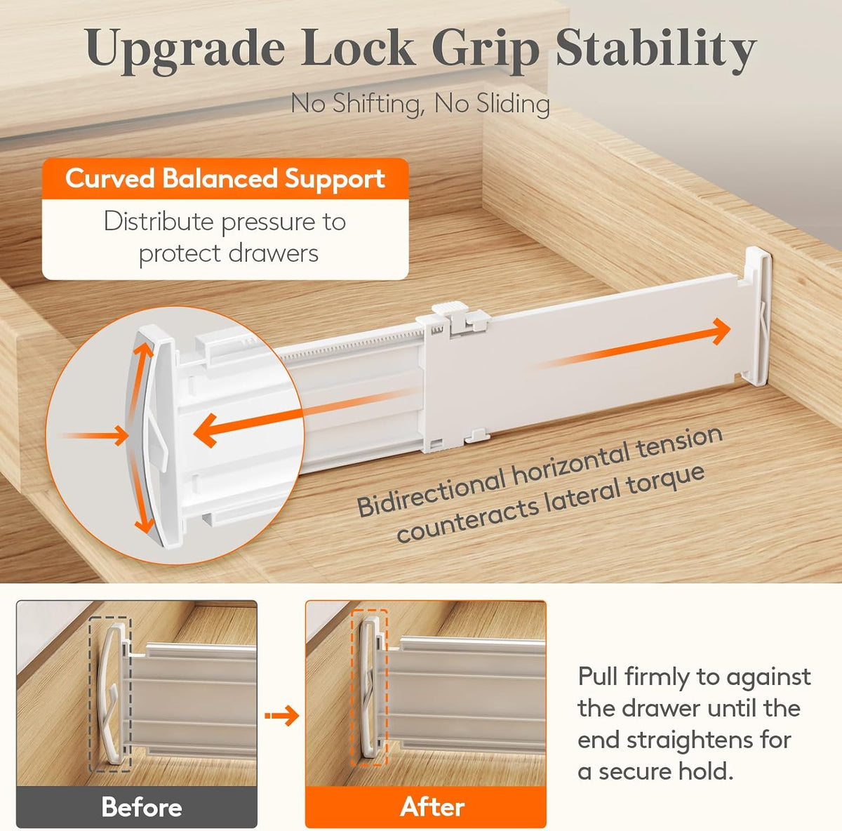 3.2" High Drawer Dividers for Clothes, Adjustable Drawer Organizers | 10.5"-16.5" Expandable Plastic Separator for Dresser, Kitchen, Cabinet, Closet, Nursery, Socks & Underwear Storage, 4 Pack