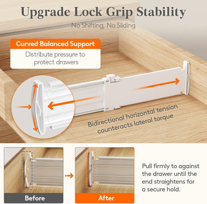 3.2" High Drawer Dividers for Clothes, Adjustable Drawer Organizers | 10.5"-16.5" Expandable Plastic Separator for Dresser, Kitchen, Cabinet, Closet, Nursery, Socks & Underwear Storage, 4 Pack