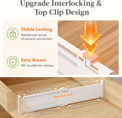 3.2" High Drawer Dividers for Clothes, Adjustable Drawer Organizers | 10.5"-16.5" Expandable Plastic Separator for Dresser, Kitchen, Cabinet, Closet, Nursery, Socks & Underwear Storage, 4 Pack