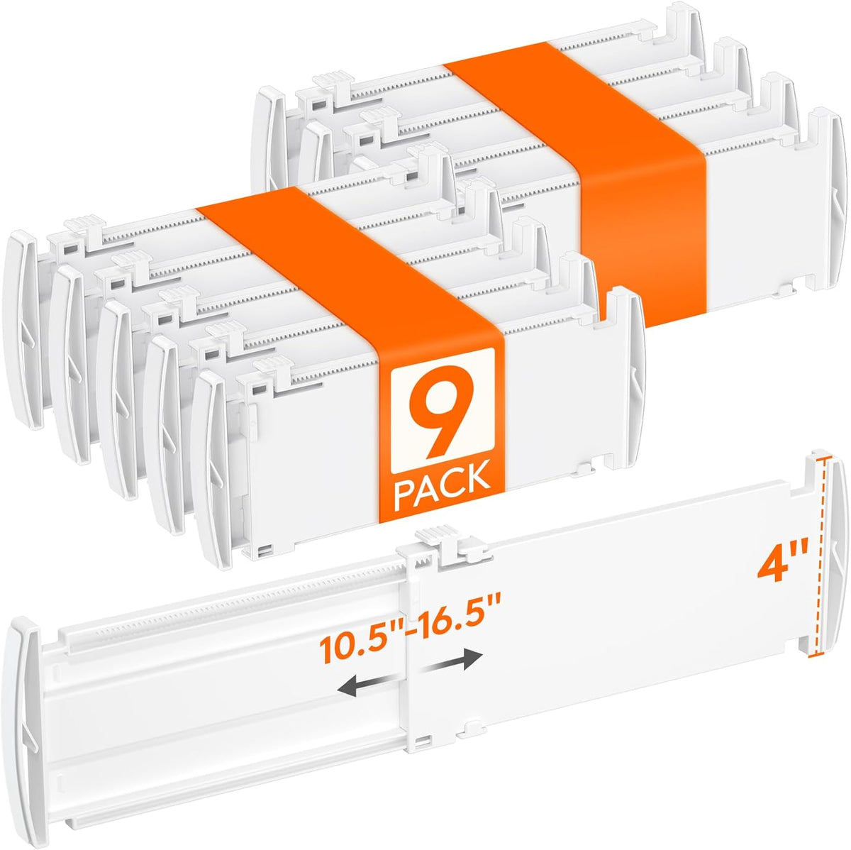 3.2" High Drawer Dividers for Clothes, Adjustable Drawer Organizers | 10.5"-16.5" Expandable Plastic Separator for Dresser, Kitchen, Cabinet, Closet, Nursery, Socks & Underwear Storage, 4 Pack