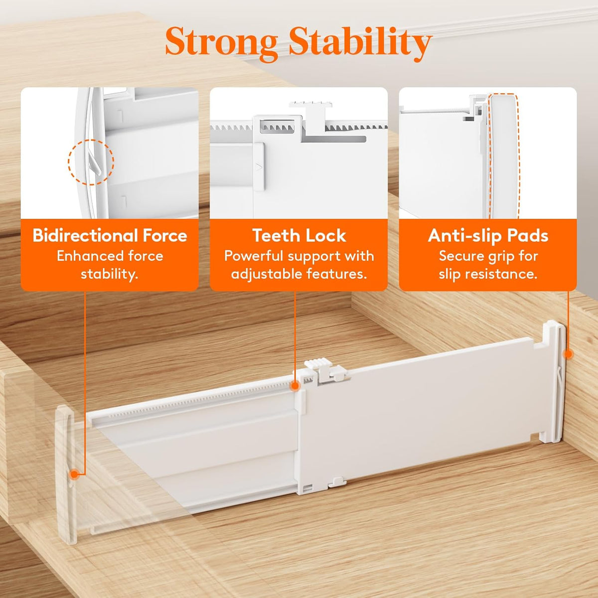 3.2" High Drawer Dividers for Clothes, Adjustable Drawer Organizers | 10.5"-16.5" Expandable Plastic Separator for Dresser, Kitchen, Cabinet, Closet, Nursery, Socks & Underwear Storage, 4 Pack