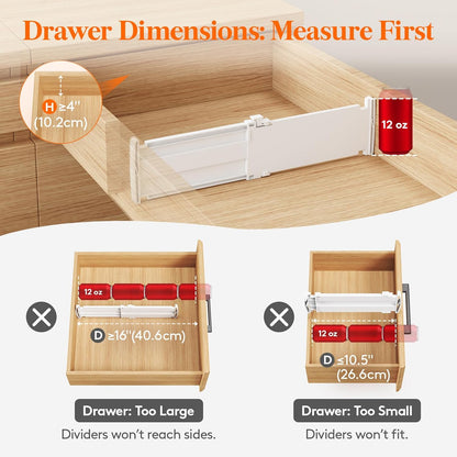 3.2" High Drawer Dividers for Clothes, Adjustable Drawer Organizers | 10.5"-16.5" Expandable Plastic Separator for Dresser, Kitchen, Cabinet, Closet, Nursery, Socks & Underwear Storage, 4 Pack