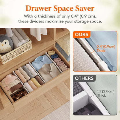 3.2" High Drawer Dividers for Clothes, Adjustable Drawer Organizers | 10.5"-16.5" Expandable Plastic Separator for Dresser, Kitchen, Cabinet, Closet, Nursery, Socks & Underwear Storage, 4 Pack