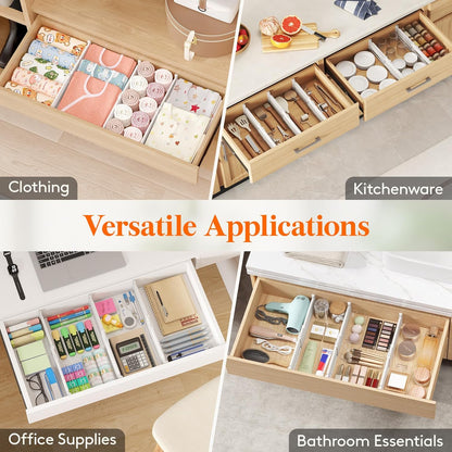 3.2" High Drawer Dividers for Clothes, Adjustable Drawer Organizers | 10.5"-16.5" Expandable Plastic Separator for Dresser, Kitchen, Cabinet, Closet, Nursery, Socks & Underwear Storage, 4 Pack