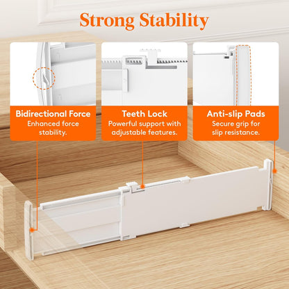 3.2" High Drawer Dividers for Clothes, Adjustable Drawer Organizers | 10.5"-16.5" Expandable Plastic Separator for Dresser, Kitchen, Cabinet, Closet, Nursery, Socks & Underwear Storage, 4 Pack