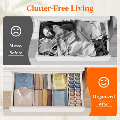 3.2" High Drawer Dividers for Clothes, Adjustable Drawer Organizers | 10.5"-16.5" Expandable Plastic Separator for Dresser, Kitchen, Cabinet, Closet, Nursery, Socks & Underwear Storage, 4 Pack