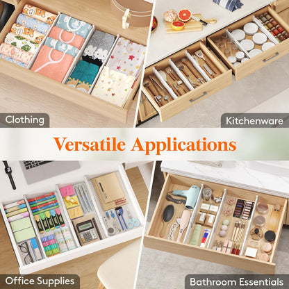 3.2" High Drawer Dividers for Clothes, Adjustable Drawer Organizers | 10.5"-16.5" Expandable Plastic Separator for Dresser, Kitchen, Cabinet, Closet, Nursery, Socks & Underwear Storage, 4 Pack