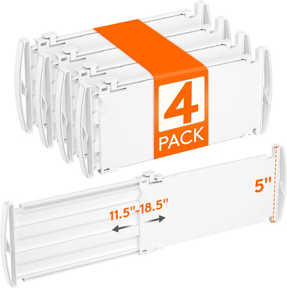 3.2" High Drawer Dividers for Clothes, Adjustable Drawer Organizers | 10.5"-16.5" Expandable Plastic Separator for Dresser, Kitchen, Cabinet, Closet, Nursery, Socks & Underwear Storage, 4 Pack